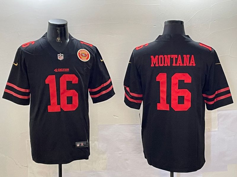 Men San Francisco 49ers #16 Montana Black Second generation 2024 Nike Limited NFL Jersey style 010811